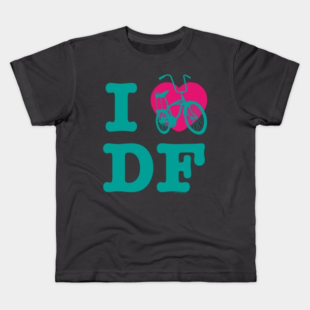 I Love Cycling DF Aqua Pink / Yo Amo andar en Bicicleta en el DF / Chilango Pride / Orgullo Chilango Graphic Kids T-Shirt by chilangopride